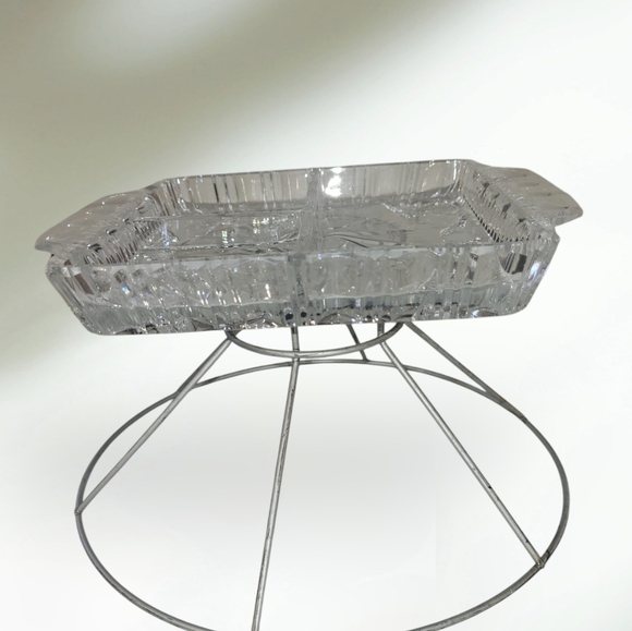 Vintage Lead Crystal Divided Serving Dish Bohemian Glass - Picture 5 of 8
